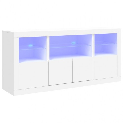 Skænk med LED-lys 142,5×37×67 cm - hvid opbevaringsskænk