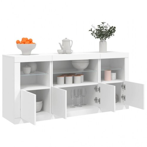 Skænk med LED-lys 142,5×37×67 cm - hvid opbevaringsskænk