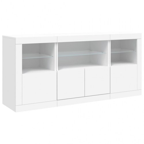 Skænk med LED-lys 142,5×37×67 cm - hvid opbevaringsskænk
