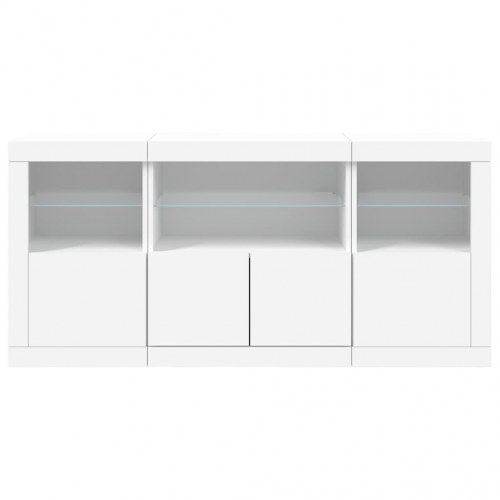 Skænk med LED-lys 142,5×37×67 cm - hvid opbevaringsskænk