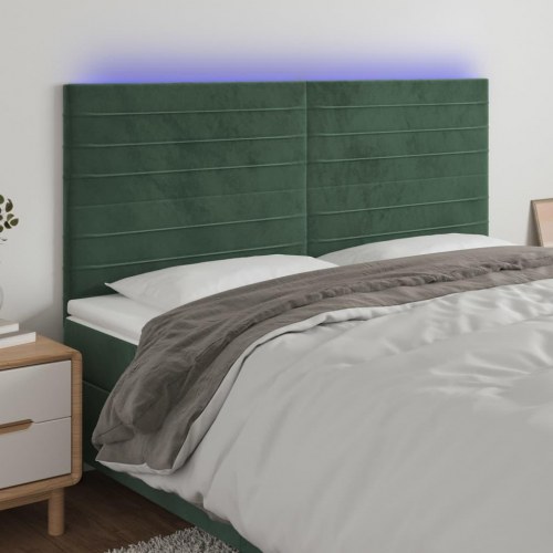 Sengegavl med LED-lys 200 x 5 x 118/128 cm fløjl - mørkegrøn
