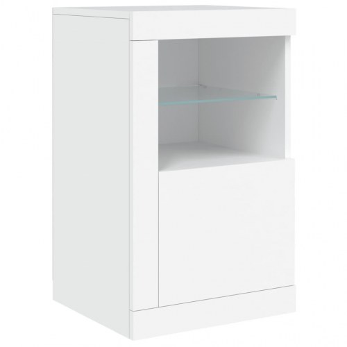 Skænk med LED-lys 142,5×37×67 cm - hvid opbevaringsskænk