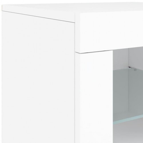 Skænk med LED-lys 142,5×37×67 cm - hvid opbevaringsskænk