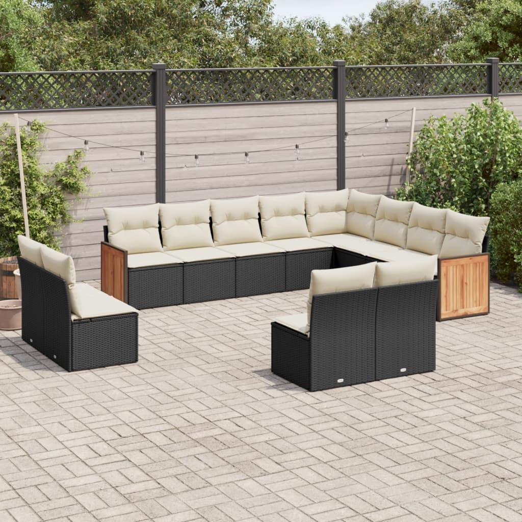 Sofasæt Til Haven 12 Dele Med Hynder Polyrattan Beige - Sort og cremefarvet / Uden bord