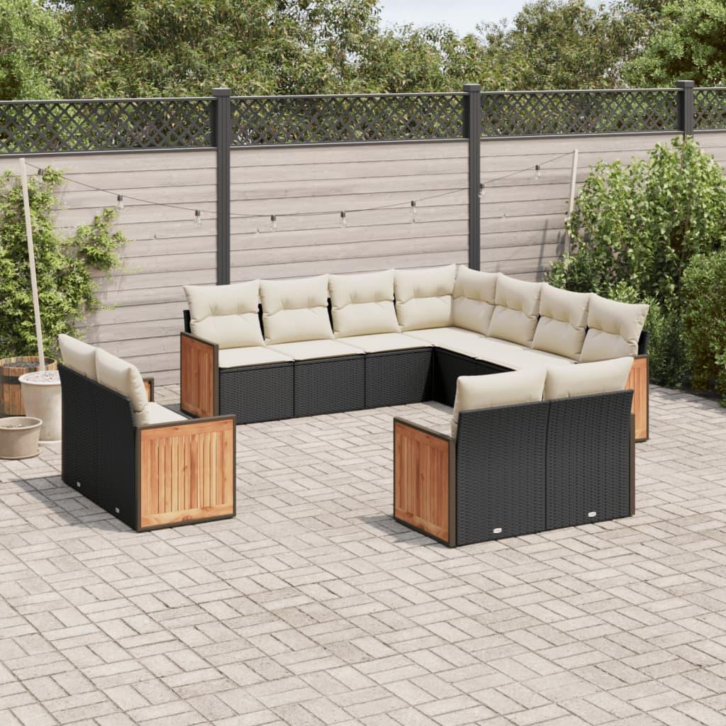 Sofasæt Til Haven 12 Dele Med Hynder Polyrattan - Sort og cremefarvet / Uden bord