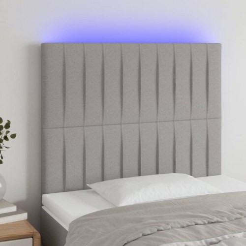 Sengegavl med LED-lys 80 x 5 x 118/128 cm - lysegrå