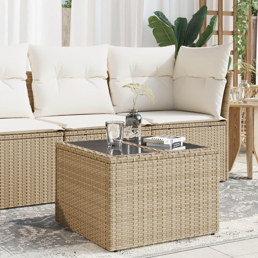 Havebord med glastop 55x55x37 cm polyrattan beige billede