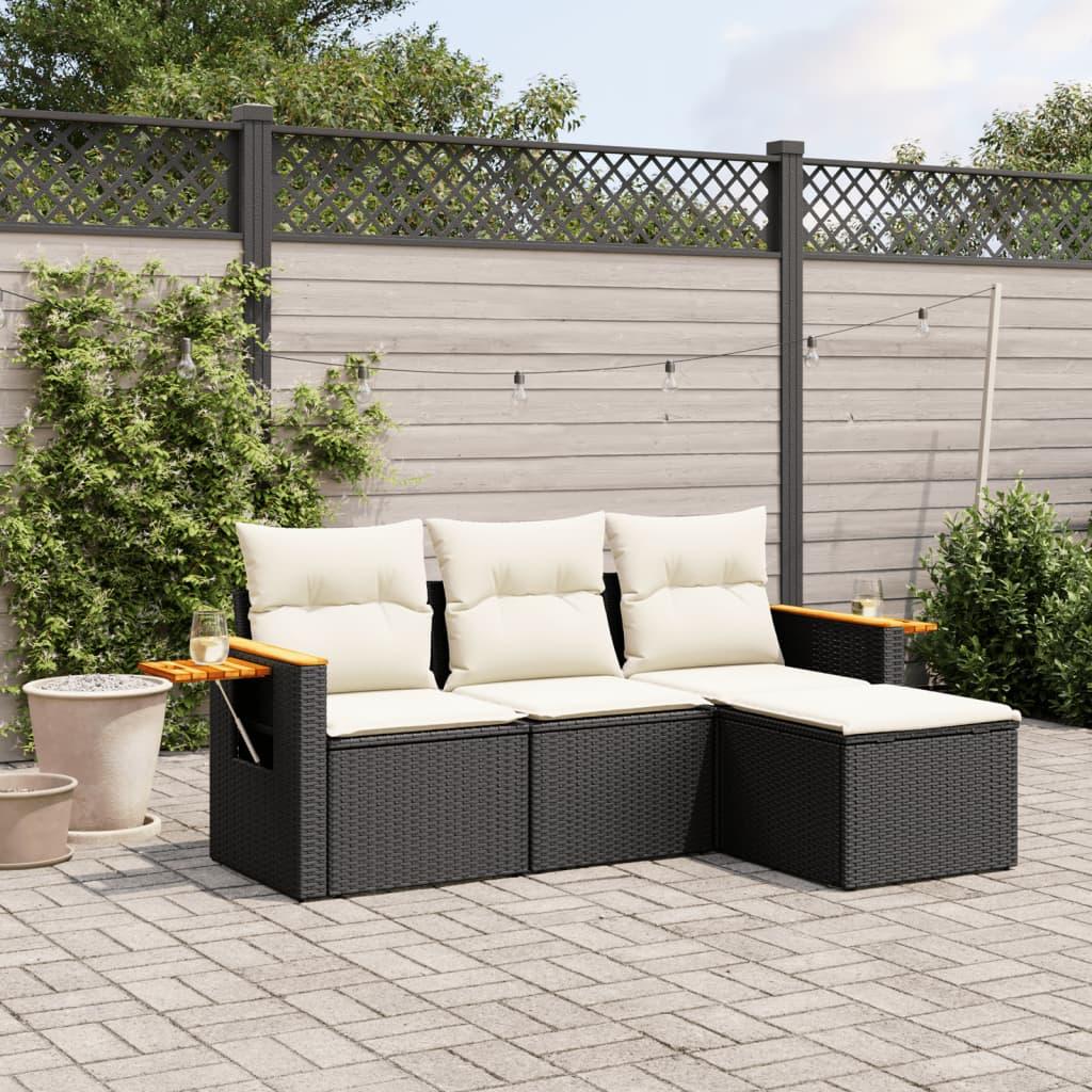 Sofasæt Til Haven 4 Dele Med Hynder Polyrattan - Sort og cremefarvet