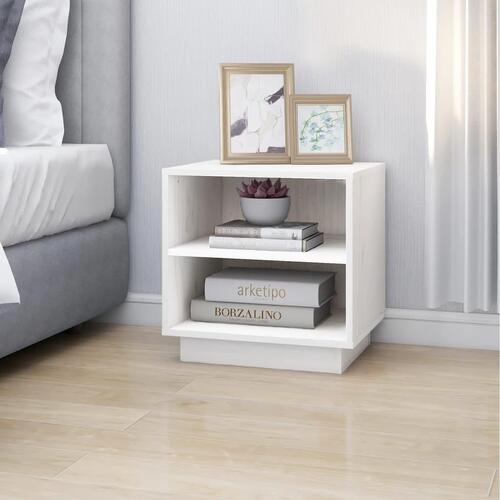 Sengebord 40x34x40 cm massivt fyrretræ hvid