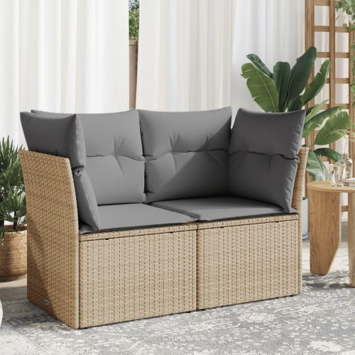 2-personers havesofa i polyrattan med opbevaring - beige/lysegrå hynder