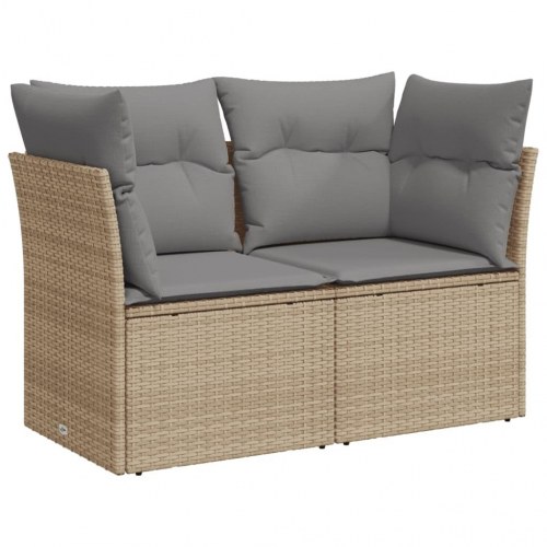 2-personers havesofa i polyrattan med opbevaring - beige/lysegrå hynder