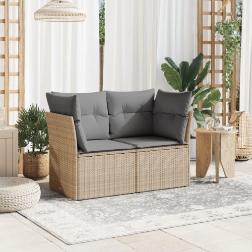 2-personers havesofa i polyrattan med opbevaring - beige/lysegrå hynder