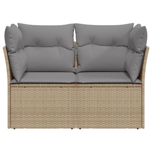 2-personers havesofa i polyrattan med opbevaring - beige/lysegrå hynder