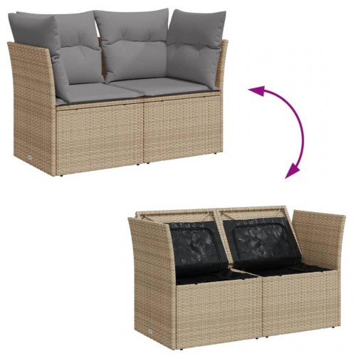 2-personers havesofa i polyrattan med opbevaring - beige/lysegrå hynder