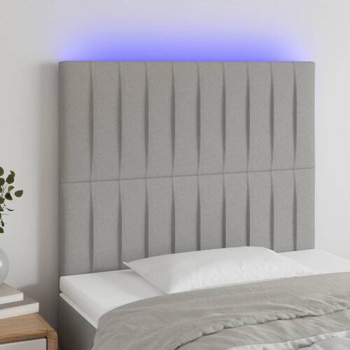 Sengegavl med LED-lys 90x5x118/128 cm stof lysegrå