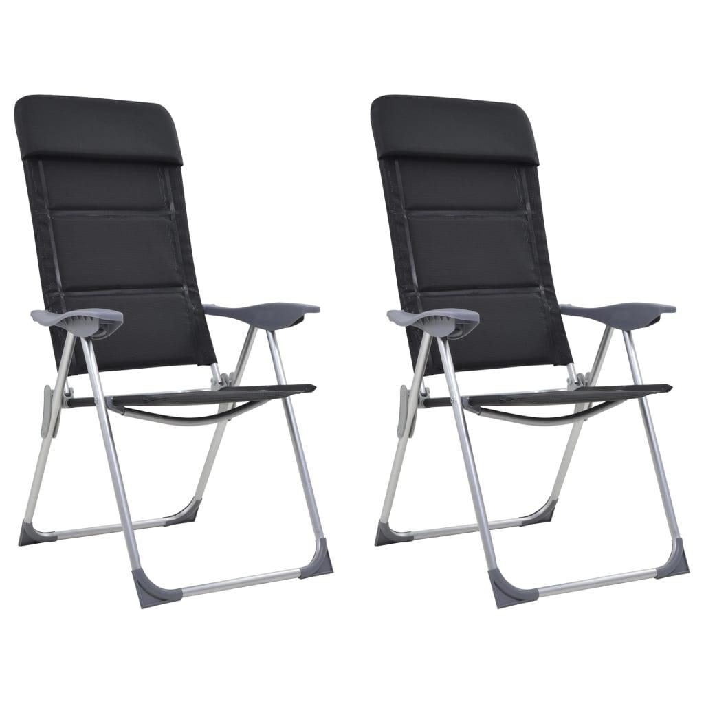 Campingstole 2 stk. aluminium 58 x 69 x 111 cm sort