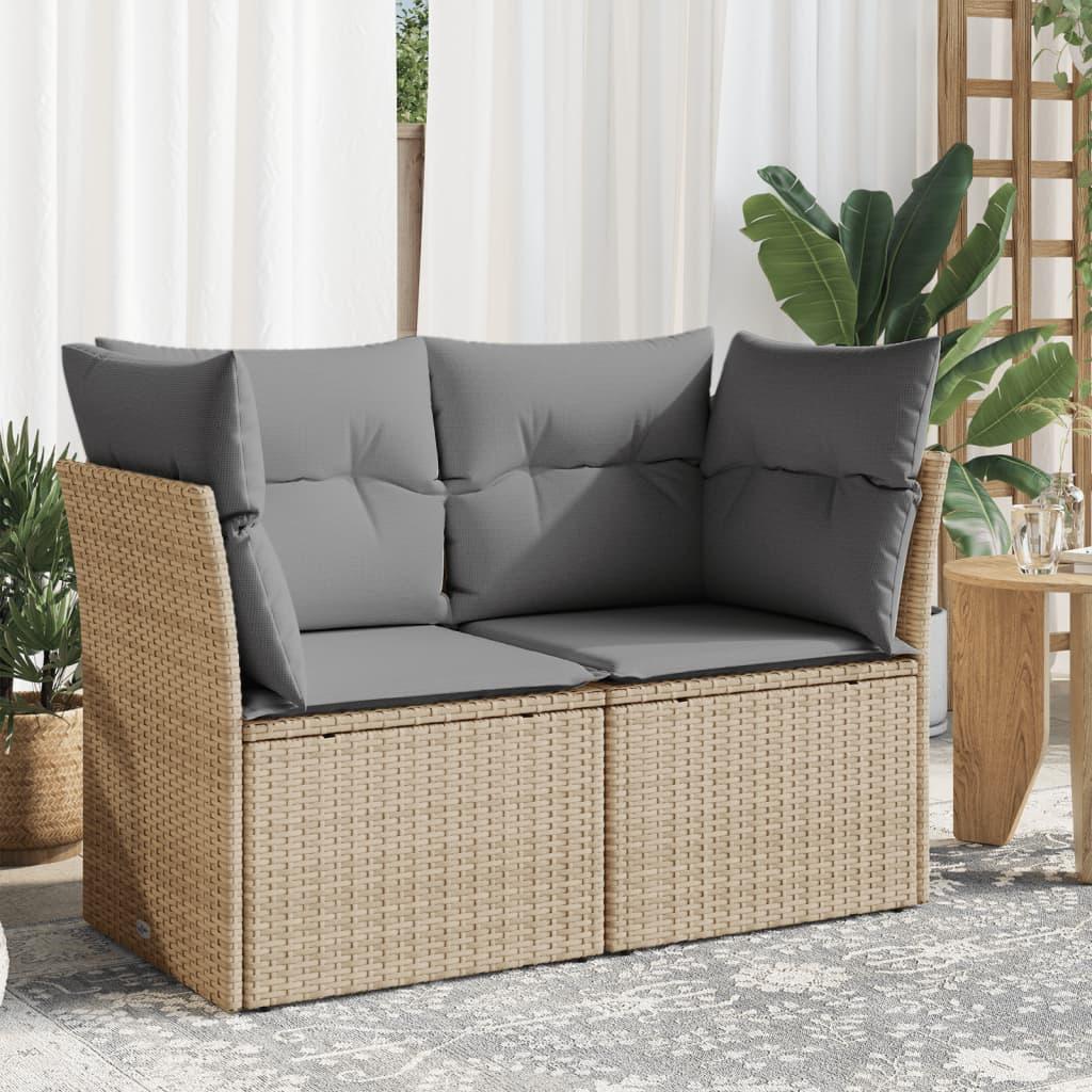 2-personers havesofa med hynder polyrattan beige billede