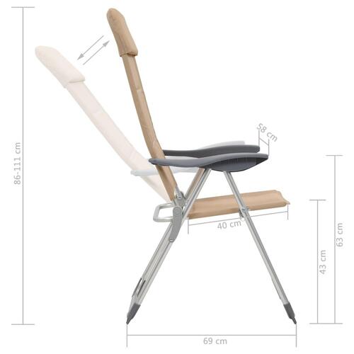 Campingstole 2 stk. aluminium 58 x 69 x 111 cm cremefarvet