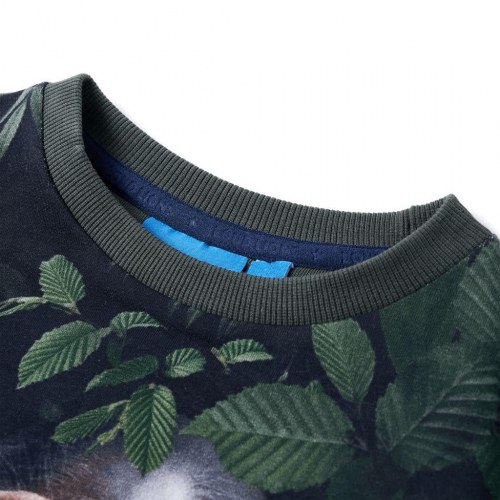 Sweatshirt til børn str. 116 - mørk kakifarve med abeprint