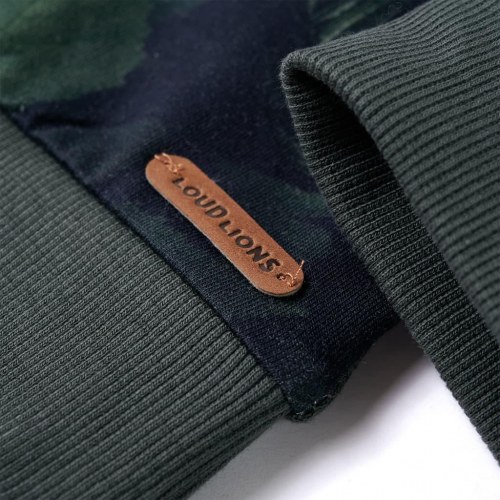 Sweatshirt til børn str. 116 - mørk kakifarve med abeprint