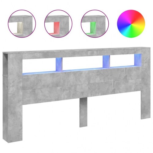 Sengegavl med LED-lys 220 × 18,5 × 103,5 cm - konstrueret træ, betongrå