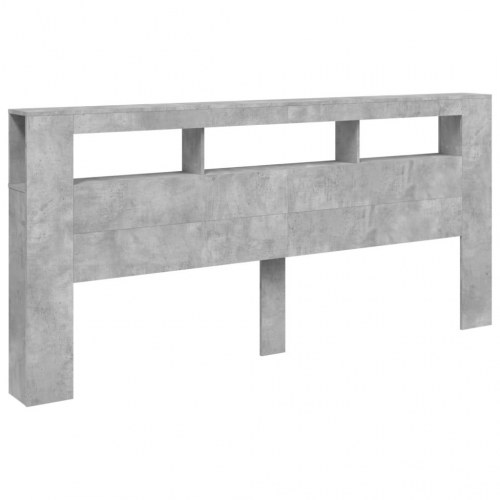 Sengegavl med LED-lys 220 × 18,5 × 103,5 cm - konstrueret træ, betongrå