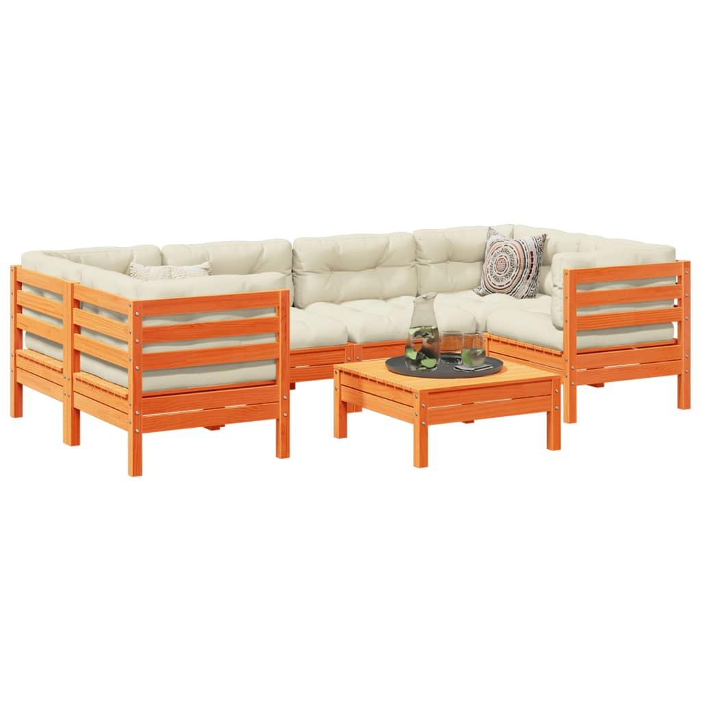 Sofasæt Til Haven 7 Dele Med Hynder Massivt Douglasgran - Gyldenbrun