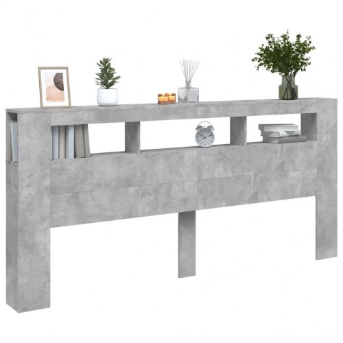 Sengegavl med LED-lys 220 × 18,5 × 103,5 cm - konstrueret træ, betongrå