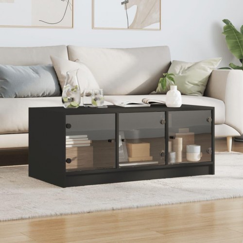 Sofabord med glaslåger 102 x 50 x 42 cm - sort