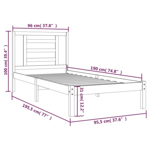 Sengeramme uden madras 90 x 190 cm i massivt fyrretræ