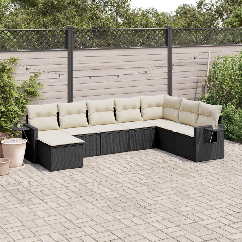 Sofasæt Til Haven 8 Dele Med Hynder Polyrattan - Sort og cremefarvet / Uden bord