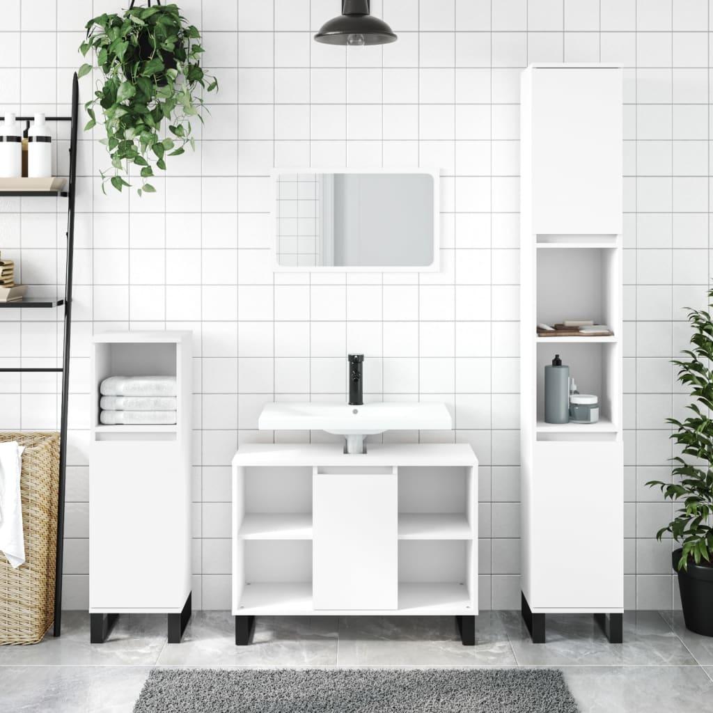 Badeværelsesskab 80x33x60 cm konstrueret træ hvid