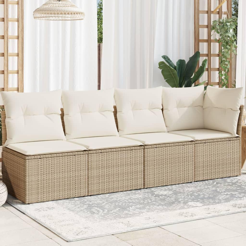 4 Personers Havesofa Med Hynder Polyrattan Beige