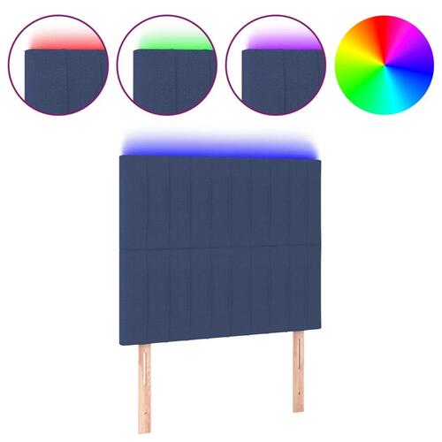 Sengegavl med LED-lys 90x5x118/128 cm stof blå