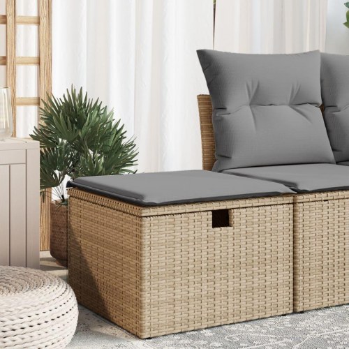 Haveskammel med hynde og opbevaring 55 x 55 x 37 cm - beige