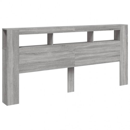Sengegavl med LED-lys og hylder - 220 × 18,5 × 103,5 cm, grå sonoma