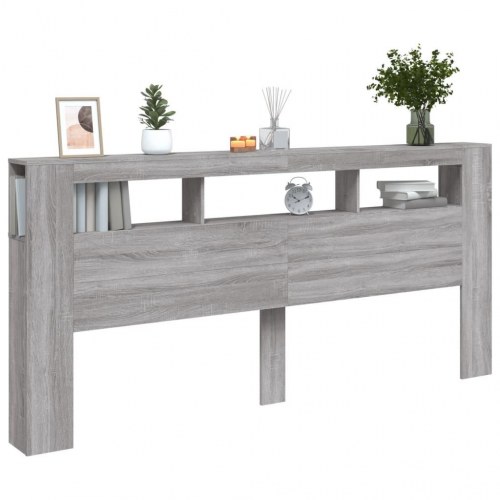 Sengegavl med LED-lys og hylder - 220 × 18,5 × 103,5 cm, grå sonoma