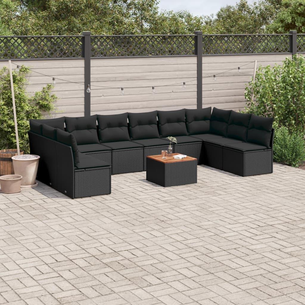Havesofasæt i polyrattan - 11 dele med hynder og opbevaring, sort