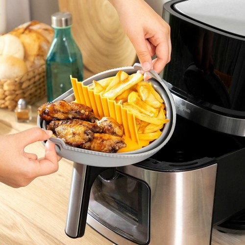 Airfryer silikonekurv sammenklappelig - Fliynner, Ø21,5 cm