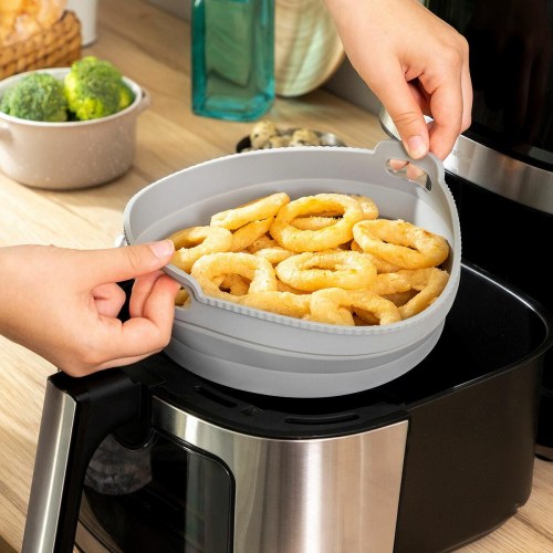 Airfryer silikonekurv sammenklappelig - Fliynner, Ø21,5 cm