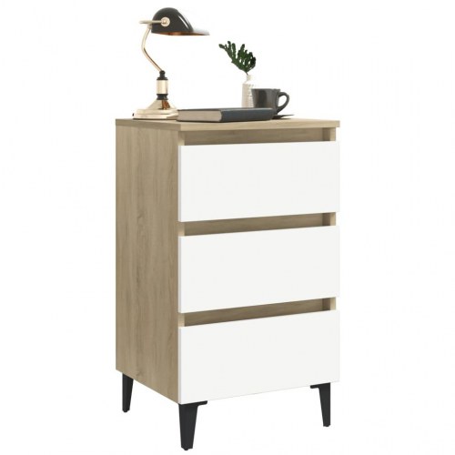 Sengeskab m. metalben 40x35x69 cm hvid og sonoma-eg