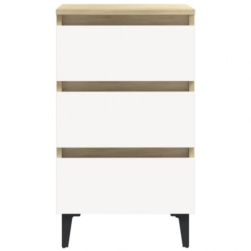 Sengeskab m. metalben 40x35x69 cm hvid og sonoma-eg