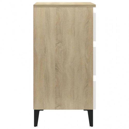Sengeskab m. metalben 40x35x69 cm hvid og sonoma-eg