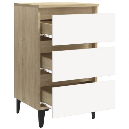 Sengeskab m. metalben 40x35x69 cm hvid og sonoma-eg