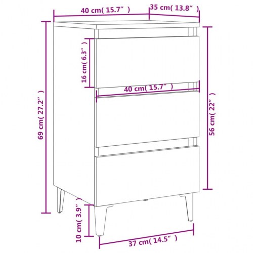 Sengeskab m. metalben 40x35x69 cm hvid og sonoma-eg