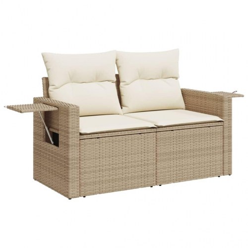 2-personers havesofa med hynder i polyrattan - beige, opbevaring og sidebord