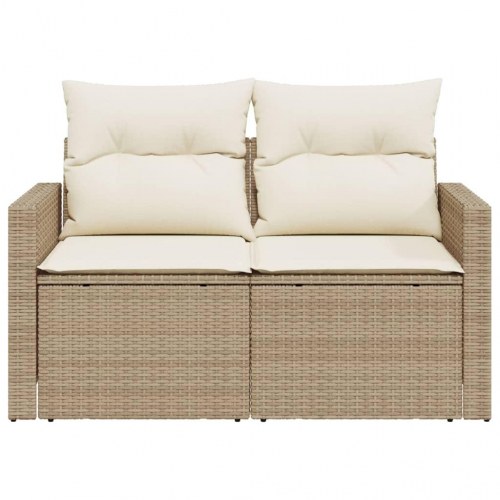 2-personers havesofa med hynder i polyrattan - beige, opbevaring og sidebord