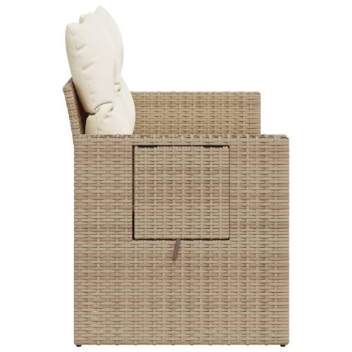 2-personers havesofa med hynder i polyrattan - beige, opbevaring og sidebord