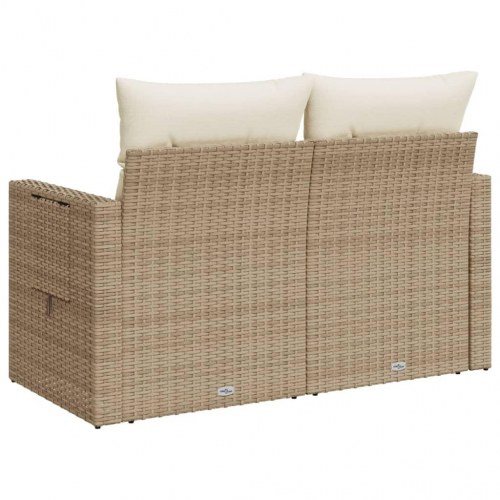2-personers havesofa med hynder i polyrattan - beige, opbevaring og sidebord