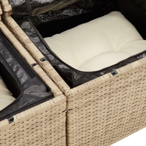 2-personers havesofa med hynder i polyrattan - beige, opbevaring og sidebord